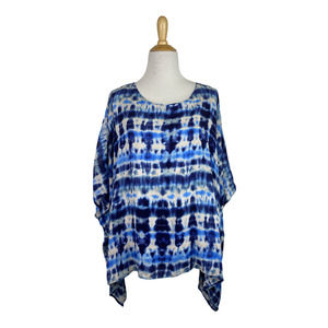 Karen Kane Blue Tie-Dye Layered Scarf Blouse Size Large